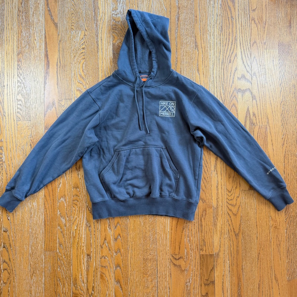 Merrell Hike On Hoodie Mens Small Grey Organic Cotton Blend Fleece Sweatshirt